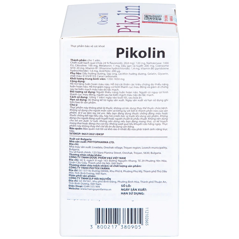 Viên uống Pikolin Ocavill hỗ trợ tăng tuần hoàn máu não (30 viên)