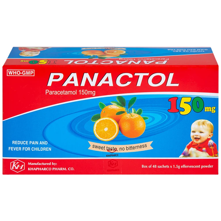 Bột sủi Panactol 150mg Khapharco vị ngọt, không đắng, hạ sốt, giảm đau cho trẻ (48 gói x 1.5g)
