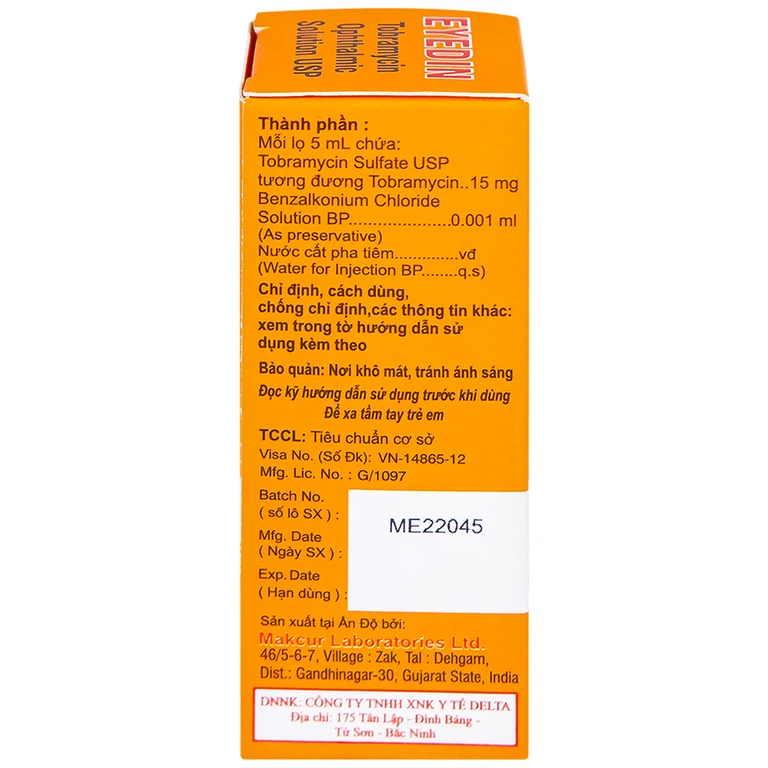 Thuốc tra mắt Eyedin Makcur điều trị nhiểm khuẩn mắt (5ml)