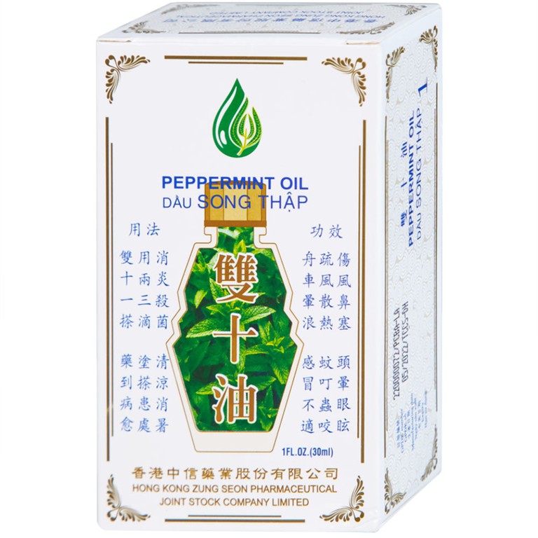 Dầu Song Thập Peppermint Oil Hong Kong Zung Seon hỗ trợ điều trị cảm lạnh, nghẹt mũi (30ml)