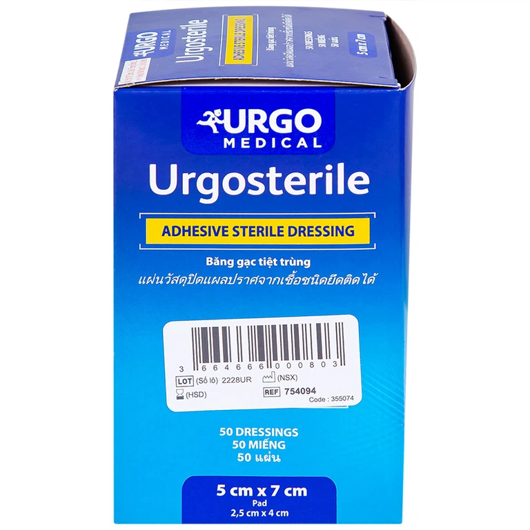Băng dán có gạc Urgosterile size 5cm x 7cm băng các vết thương do phẫu thuật, khâu, chấn thương (50 miếng)
