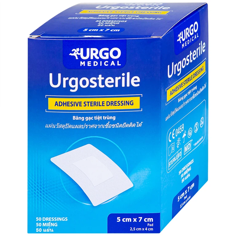 Băng dán có gạc Urgosterile size 5cm x 7cm băng các vết thương do phẫu thuật, khâu, chấn thương (50 miếng)