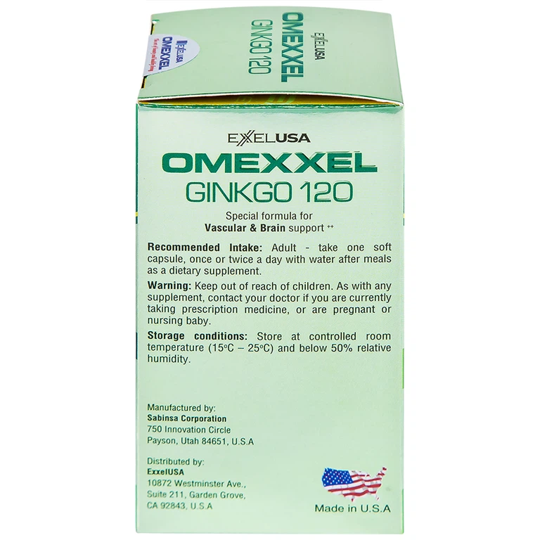 Viên uống Omexxel Ginkgo 120 OMEXXEL hỗ trợ tăng cường tuần hoàn máu não, tốt cho tim mạch (60 viên)