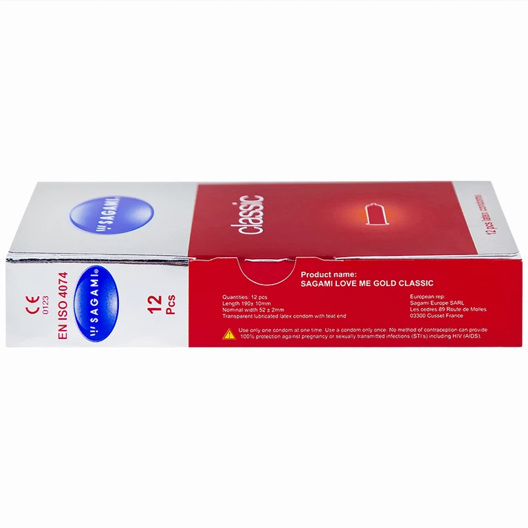 Bao cao su Sagami Classic siêu mỏng, nhiều chất bôi trơn, không mùi (12 cái)