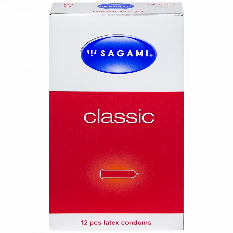 Bao cao su Sagami Classic siêu mỏng, nhiều chất bôi trơn, không mùi (12 cái)