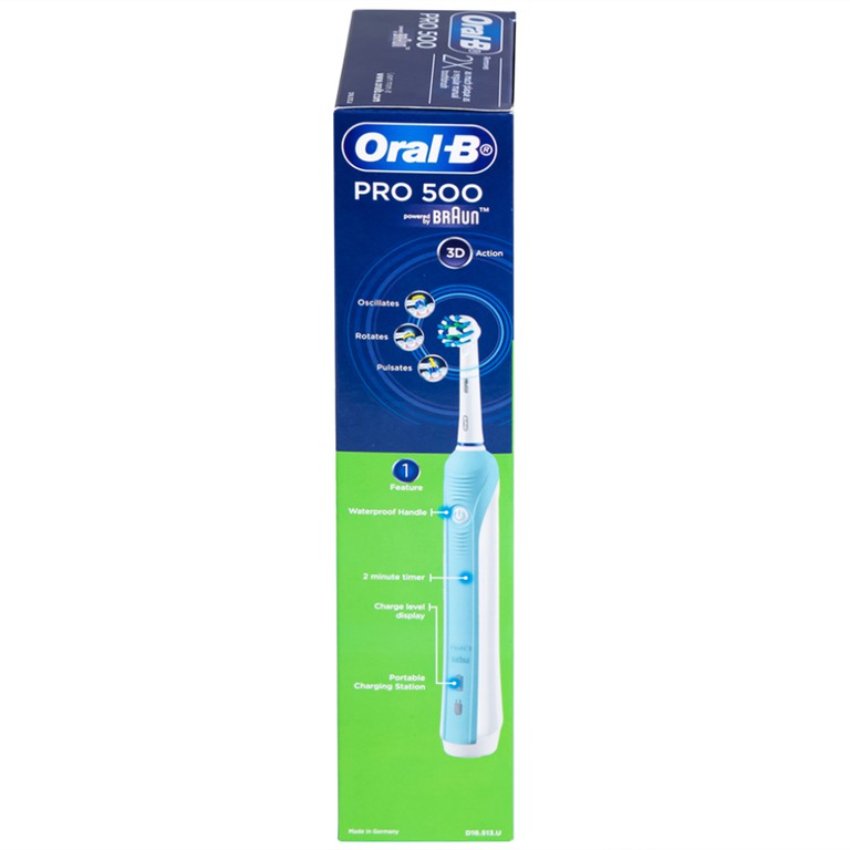 Bàn chải đánh răng điện Oral-B Pro 500 Crossaction loại bỏ các mảng bám và vết ố trên răng