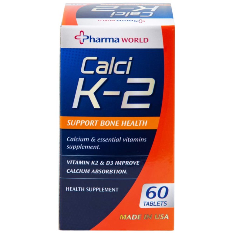 Viên uống Calci K-2 Pharma World hỗ trợ giảm nguy cơ loãng xương (60 viên)