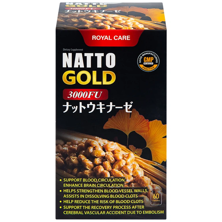 Viên uống Natto Gold 3000FU Royal Care hỗ trợ hoạt huyết, tăng cường tuần hoàn não (60 viên)