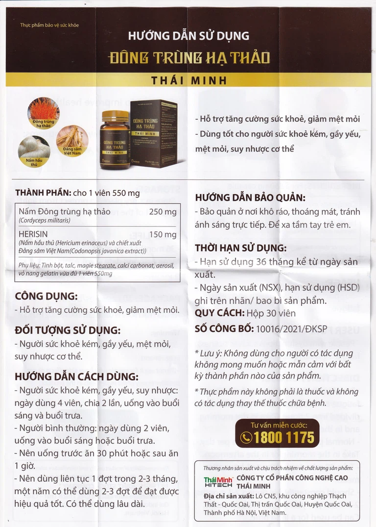 Đông Trùng Hạ Thảo Thái Minh hỗ trợ tăng cường sức khỏe, giảm mệt mỏi (30 viên)
