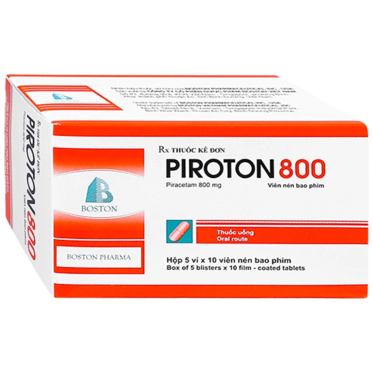 Thuốc Piroton 800 Boston Pharma điều trị rung giật cơ có nguyên do từ vỏ não, giảm trí nhớ (5 vỉ x 10 viên)