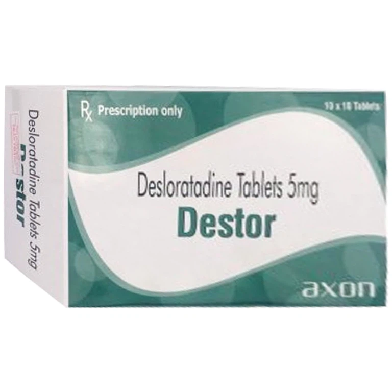 Thuốc Destor 5mg Axon giảm các triệu chứng viêm mũi dị ứng, mày đay mạn tính tự phát (10 vỉ x 10 viên)