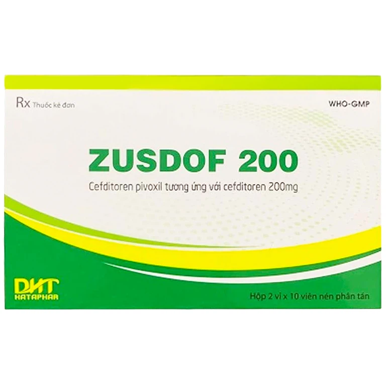 Thuốc Zusdof 200 Hataphar điều trị viêm amidan, viêm họng cấp tính, viêm xoang xương hàm trên (2 vỉ x 10 viên)