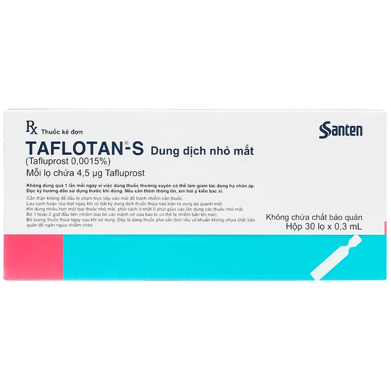 Thuốc nhỏ mắt Taflotan-S 0.3ml Santen giảm áp lực nội nhãn cao do glaucoma góc mở hoặc tăng nhãn áp (30 lọ)