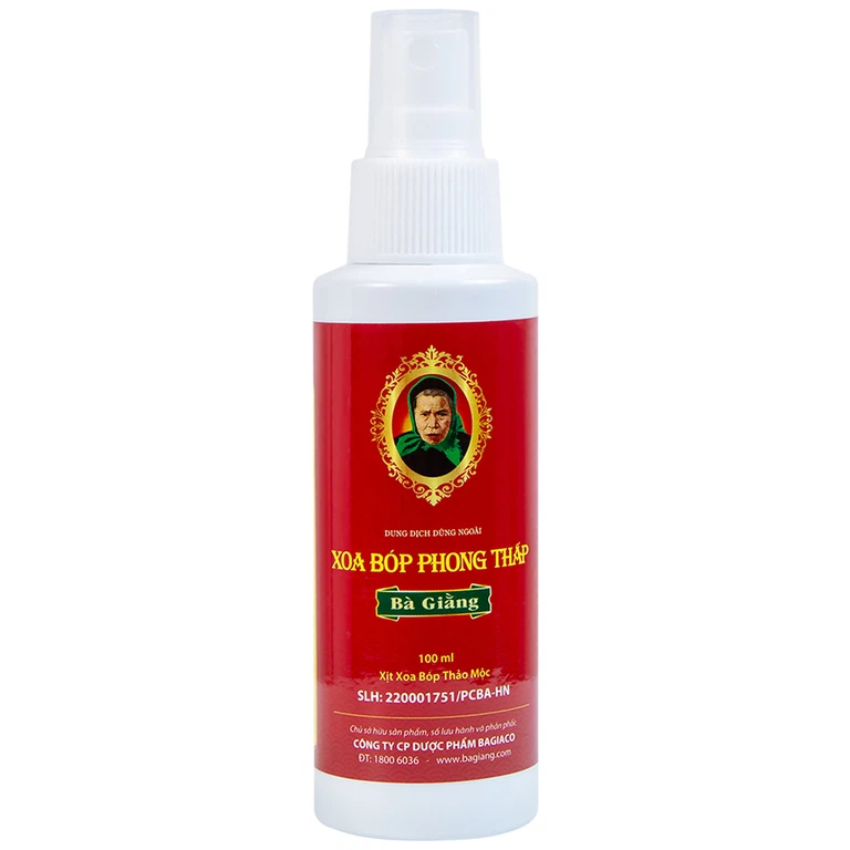 Xịt xoa bóp phong thấp Bà Giằng 100ml giảm triệu chứng phong thấp, đau gân cơ khớp