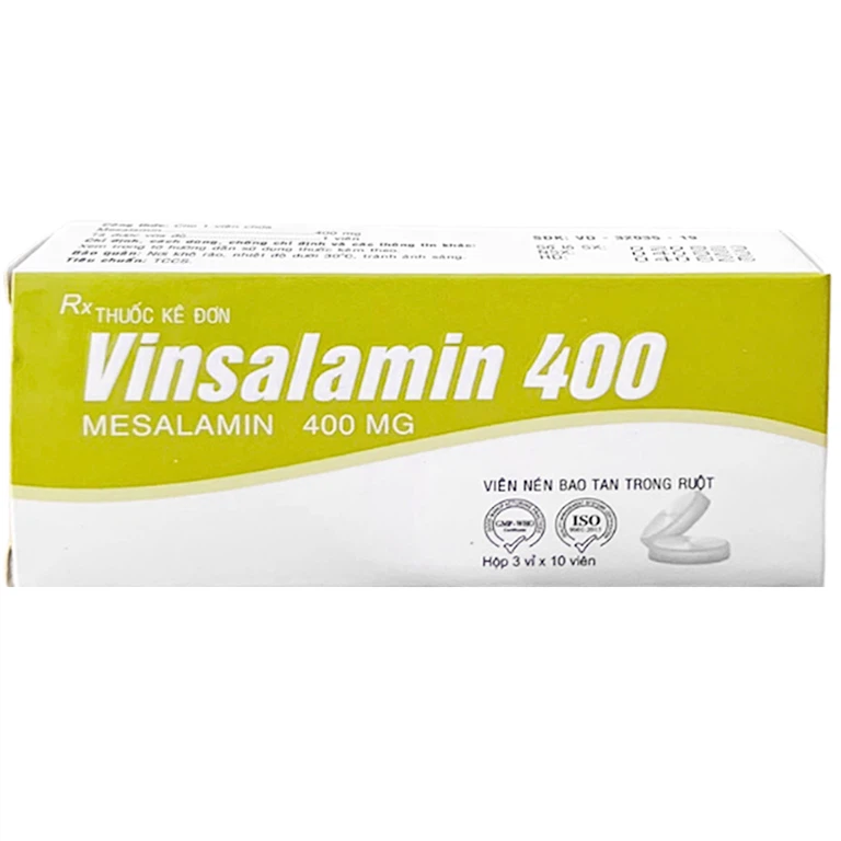 Thuốc Vinsalamin 400 Vinphaco điều trị viêm loét đại tràng (3 vỉ x 10 viên)