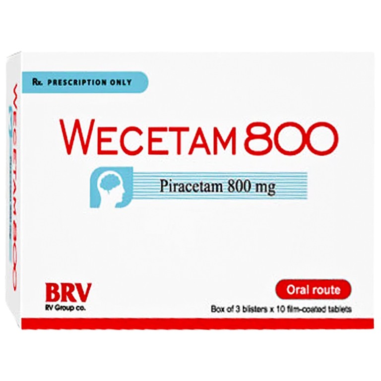 Viên uống Wecetam 800 BRV điều trị suy giảm trí nhớ, nhận thức (3 vỉ x 10 viên)