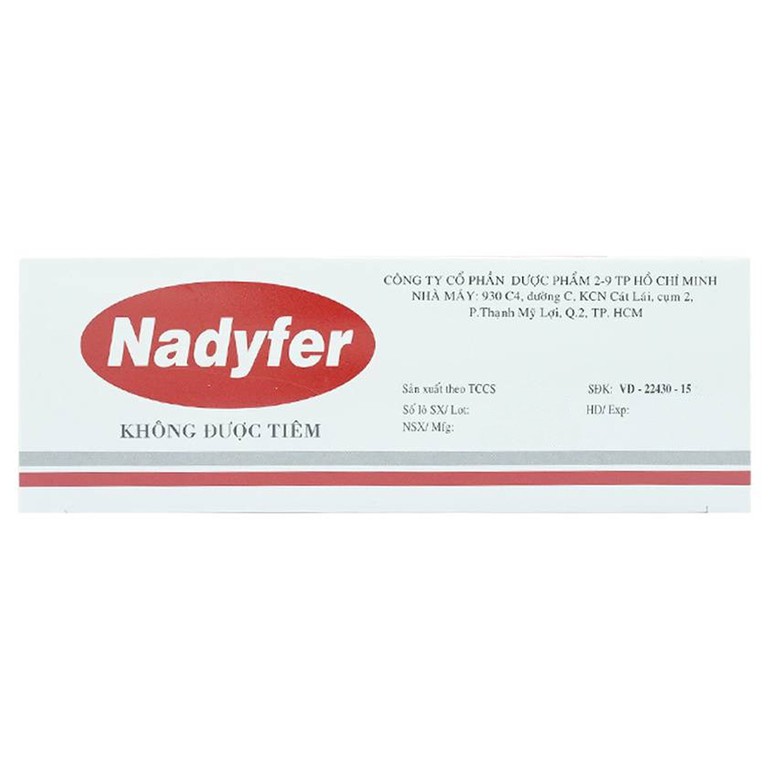 Dung dịch uống Nadyfer Nadyphar điều trị giảm nồng độ hemoglobin, mất máu kéo dài (2 vỉ x 10 ống)