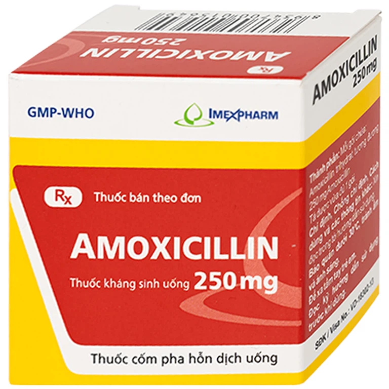 Hỗn dịch uống Amoxicillin 250mg Imexpharm điều trị nhiễm khuẩn đường hô hấp, đường mật, đường tiêu hóa (12 gói)