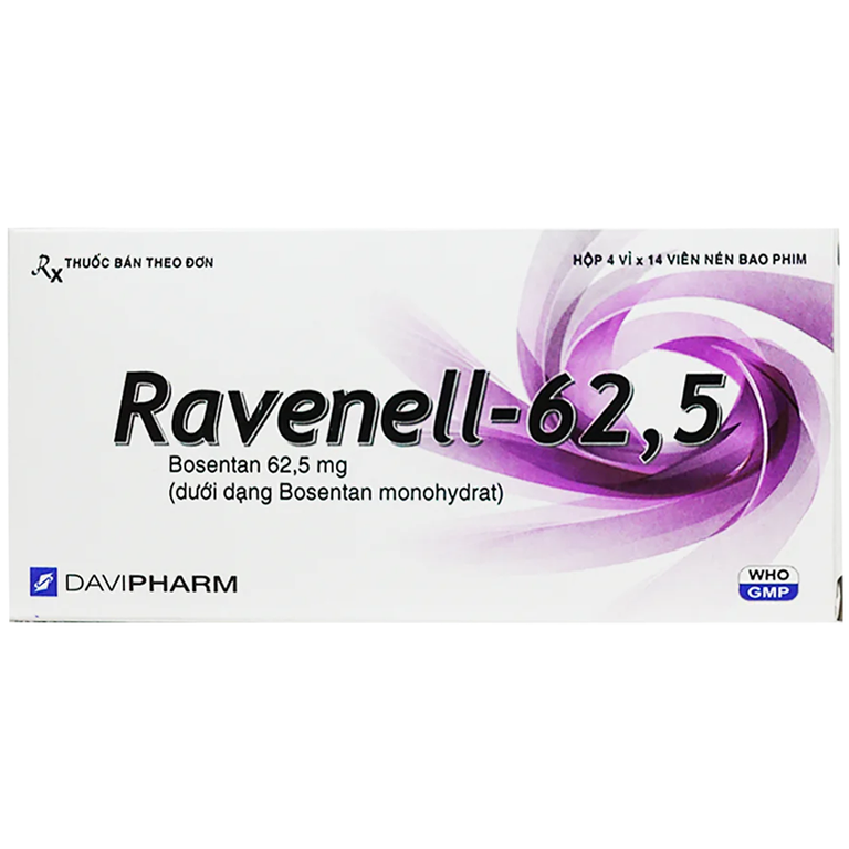 Thuốc Ravenell-62.5 Davipharm điều trị tăng áp lực động mạch phổi tiên phát (4 vỉ x 14 viên)