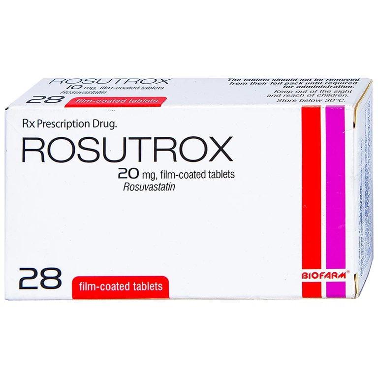 Thuốc Rosutrox 20mg Biofarm điều trị tăng cholesterol máu và phòng ngừa các biến cố tim mạch (4 vỉ x 7 viên)