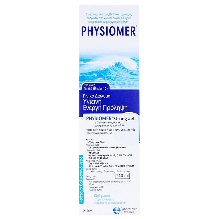 Dung dịch rửa mũi Physiomer Strong Jet làm sạch dịch nhầy đóng nghẹt trong mũi (210ml)