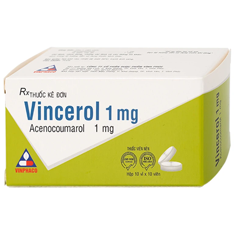 Thuốc Vincerol 1mg Vinphaco dùng trong bệnh tim gây tắc mạch, nhồi máu cơ tim (10 vỉ x 10 viên)