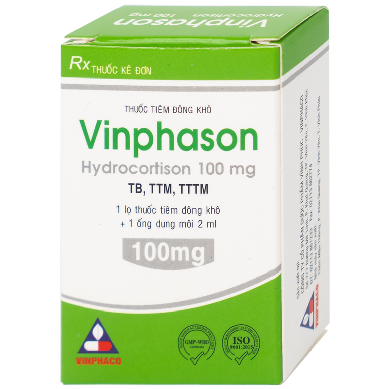 Thuốc tiêm Vinphason 100mg Vinphaco điều trị lupus ban đỏ hệ thống, hồng ban đa dạng nặng (1 lọ + 1 ống)