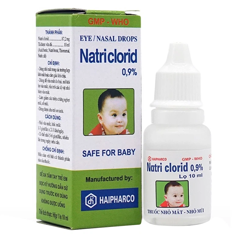 Thuốc nhỏ mắt, nhỏ mũi Natri Clorid 0,9% Haipharco giảm khô mắt, nghẹt mũi, sổ mũi (8ml)