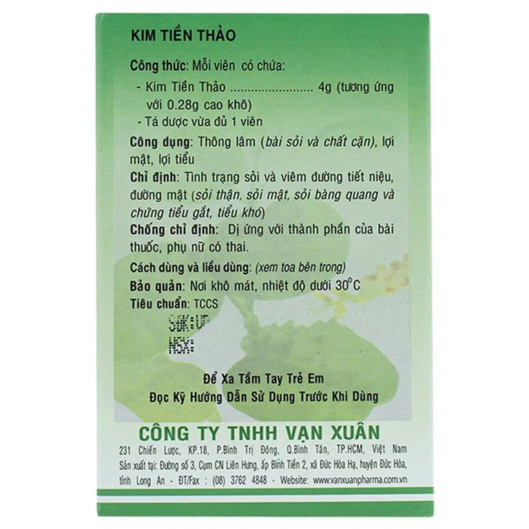 Thuốc Kim Tiền Thảo Vạn Xuân điều trị sỏi, viêm đường tiết niệu, đường mật (10 vỉ x 10 viên)