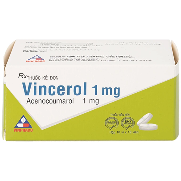 Thuốc Vincerol 1mg Vinphaco dùng trong bệnh tim gây tắc mạch, nhồi máu cơ tim (10 vỉ x 10 viên)