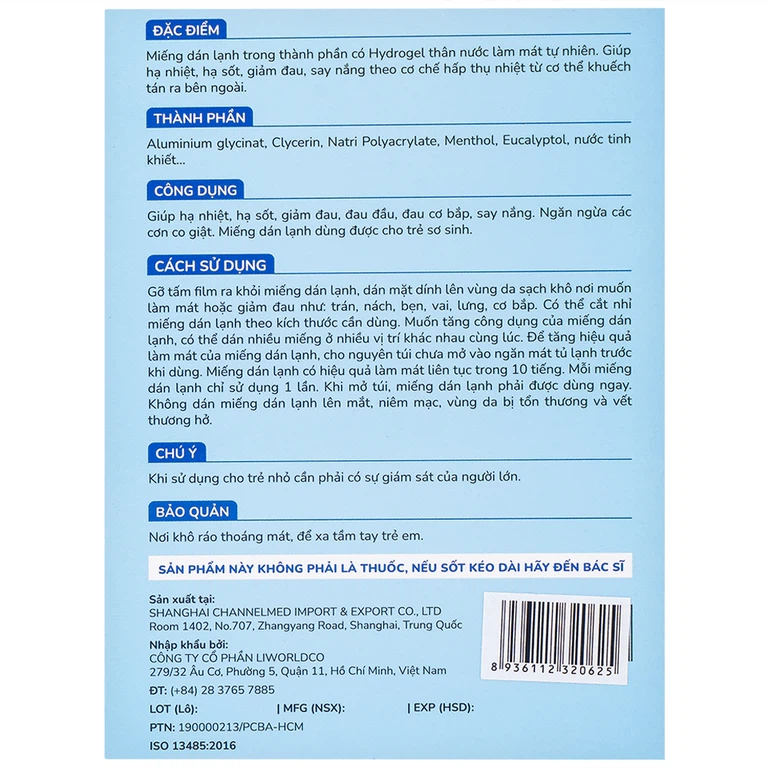 Miếng dán hạ sốt Licokid hương bạc hà hỗ trợ hạ nhiệt, hạ sốt, giảm đau (3 gói x 2 miếng)