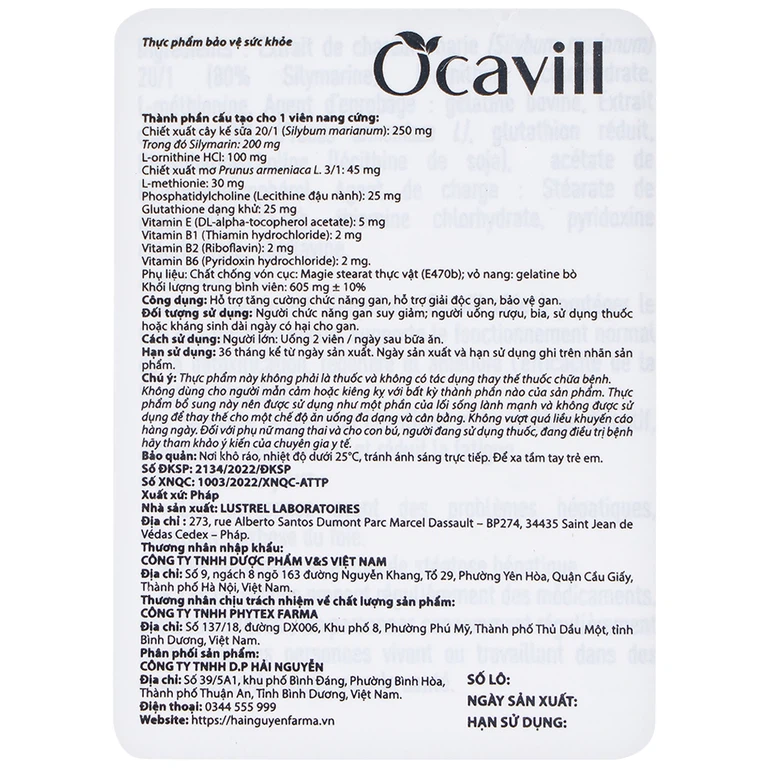 Viên uống Ocavill hỗ trợ tăng cường chức năng gan, giải độc gan, bảo vệ gan (4 vỉ x 15 viên)