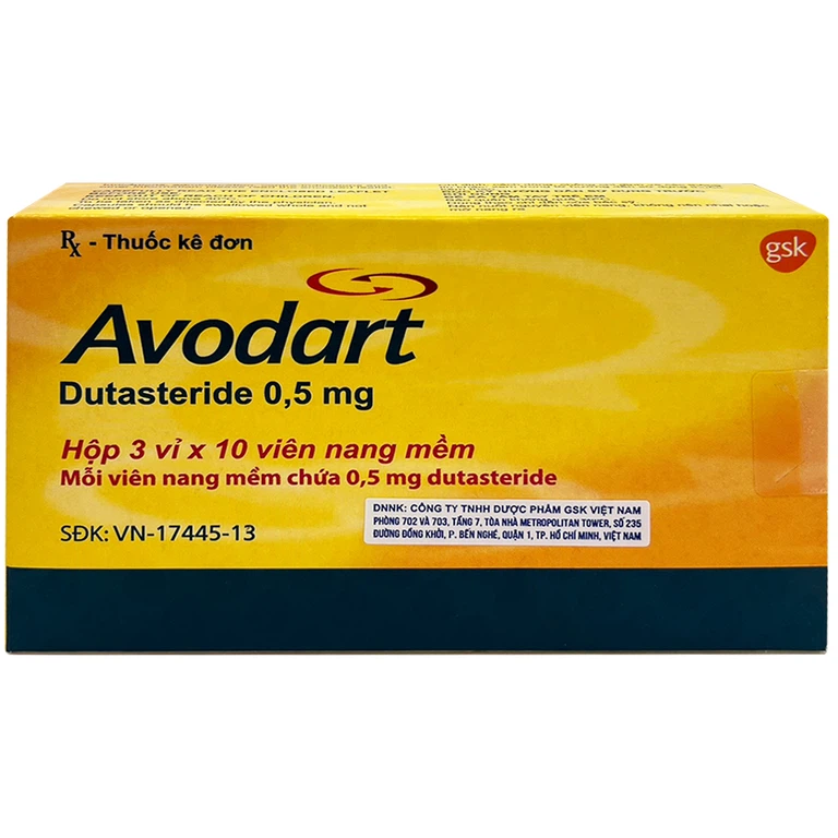 Thuốc Avodart 0.5mg GSK điều trị tăng sản lành tính tuyến tiền liệt (3 vỉ x 10 viên)