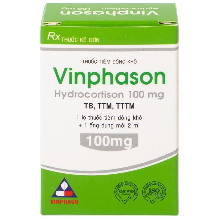 Thuốc tiêm Vinphason 100mg Vinphaco điều trị lupus ban đỏ hệ thống, hồng ban đa dạng nặng (1 lọ + 1 ống)