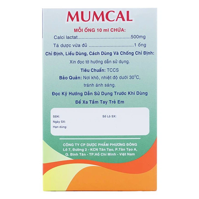 Dung dịch uống Mumcal 500mg Phương Đông bổ sung Canxi cho phụ nữ mang thai (20 ống x 10ml)