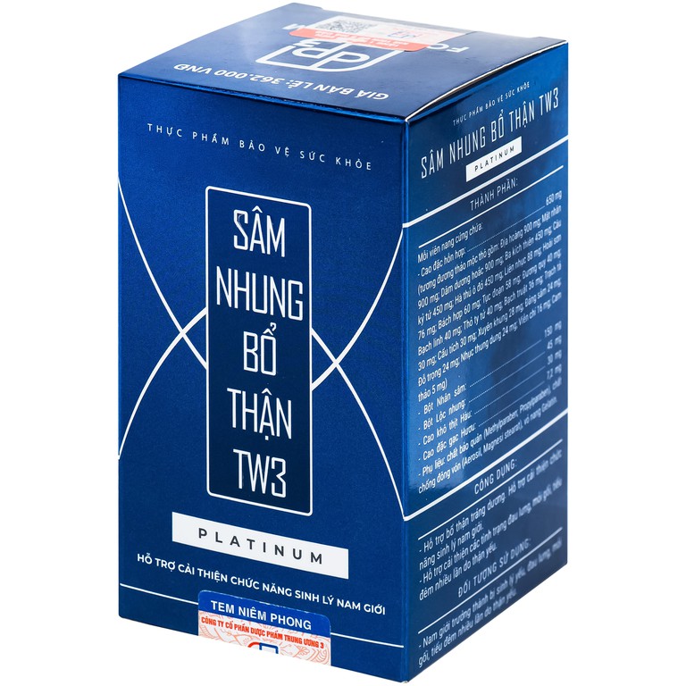 Sâm Nhung Bổ Thận TW3 Platinum hỗ trợ bổ thận tráng dương (30 viên)