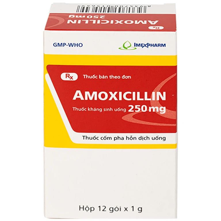 Hỗn dịch uống Amoxicillin 250mg Imexpharm điều trị nhiễm khuẩn đường hô hấp, đường mật, đường tiêu hóa (12 gói)