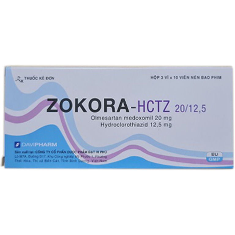 Thuốc Zokora-Hctz 20/12.5 Davipharm điều trị tăng huyết áp (3 vỉ x 10 viên)