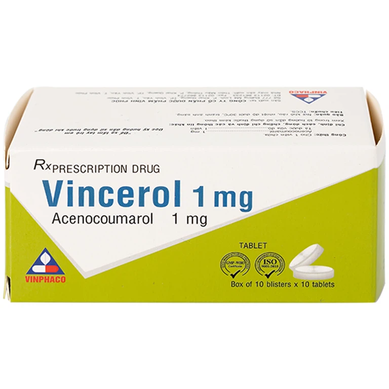 Thuốc Vincerol 1mg Vinphaco dùng trong bệnh tim gây tắc mạch, nhồi máu cơ tim (10 vỉ x 10 viên)