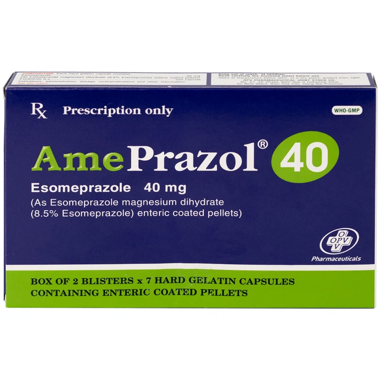 Thuốc AmePrazol 40mg OPV điều trị bệnh trào ngược dạ dày, thực quản (2 vỉ x 7 viên)