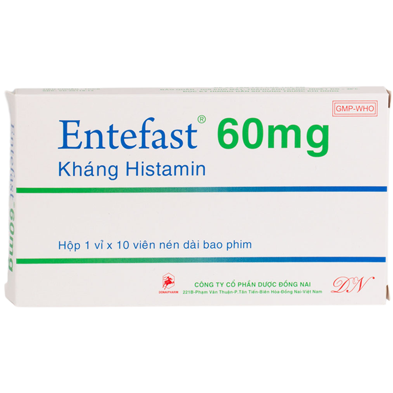 Thuốc Entefast 60mg Đồng Nai điều trị các triệu chứng của viêm mũi dị ứng theo mùa, nổi mề đay (1 vỉ x 10 viên)