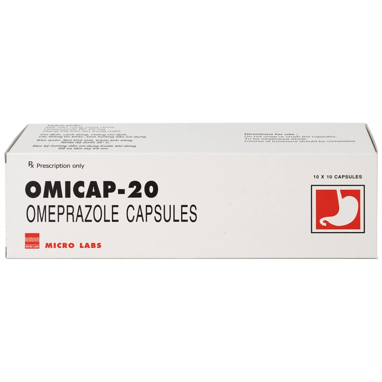 Thuốc Omicap-20 Micro điều trị loét tá tràng và dạ dày, hội chứng Zollinger – Ellison, trào ngược thực quản (10 vỉ x 10 viên)