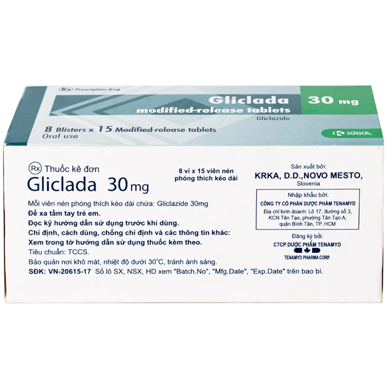 Thuốc Gliclada 30mg KRKA điều trị bệnh tiểu đường (8 vỉ x 15 viên)