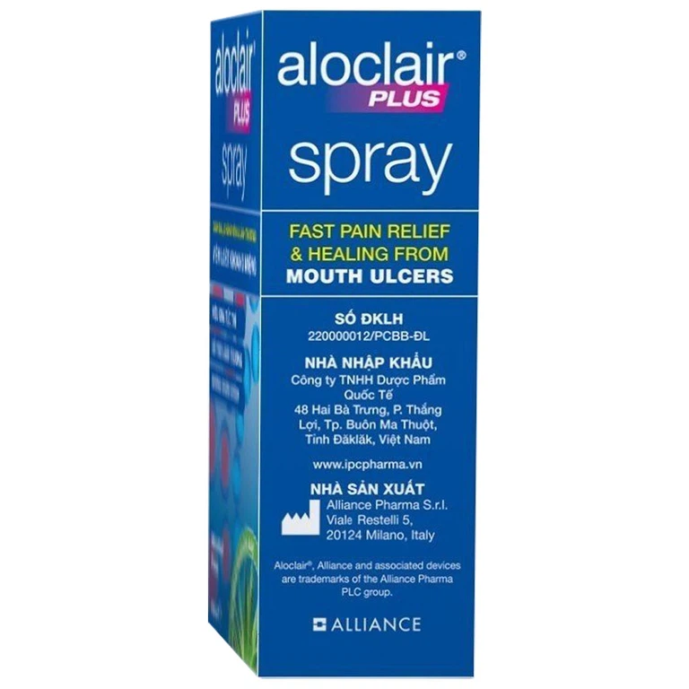 Chai xịt Aloclair Plus Spray giảm đau nhanh bệnh tay chân miệng, nhiệt miệng, chỉnh nha, nhổ răng (15ml)