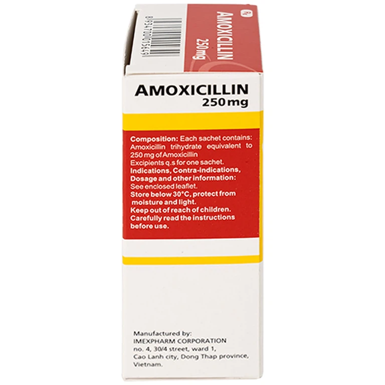 Hỗn dịch uống Amoxicillin 250mg Imexpharm điều trị nhiễm khuẩn đường hô hấp, đường mật, đường tiêu hóa (12 gói)