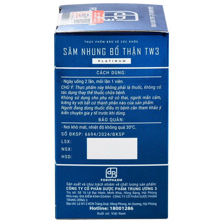 Sâm Nhung Bổ Thận TW3 Platinum hỗ trợ bổ thận tráng dương (30 viên)