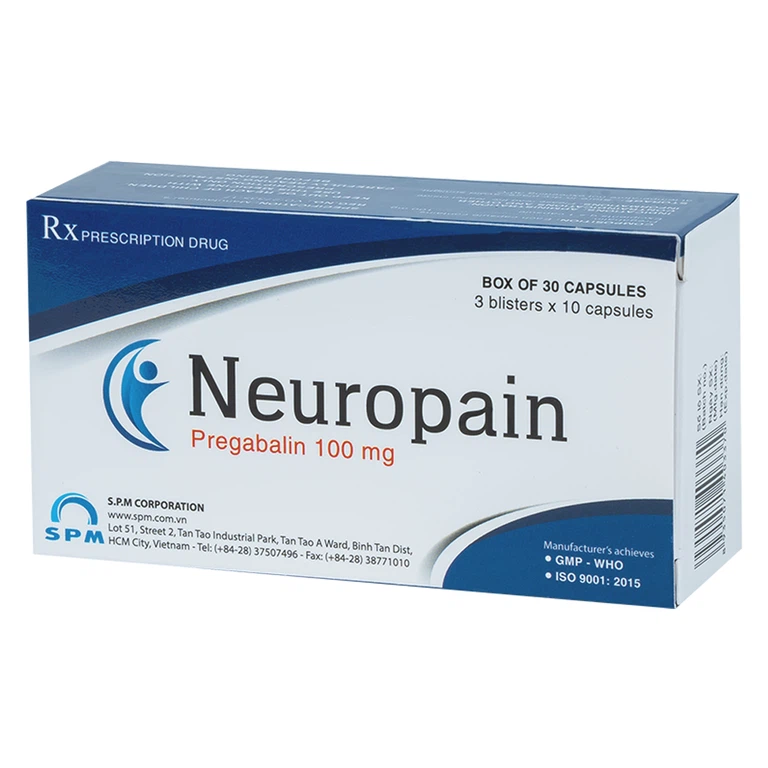 Thuốc Neuropain 100mg S.P.M điều trị đau do viêm các dây thần kinh ngoại biên, đau cơ do xơ hóa (3 vỉ x 10 viên)