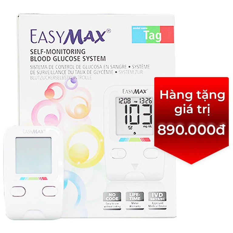 Combo 3 hộp que thử đường huyết Easy Max (25 que - Tặng máy do đường huyết Easy Max Tag)