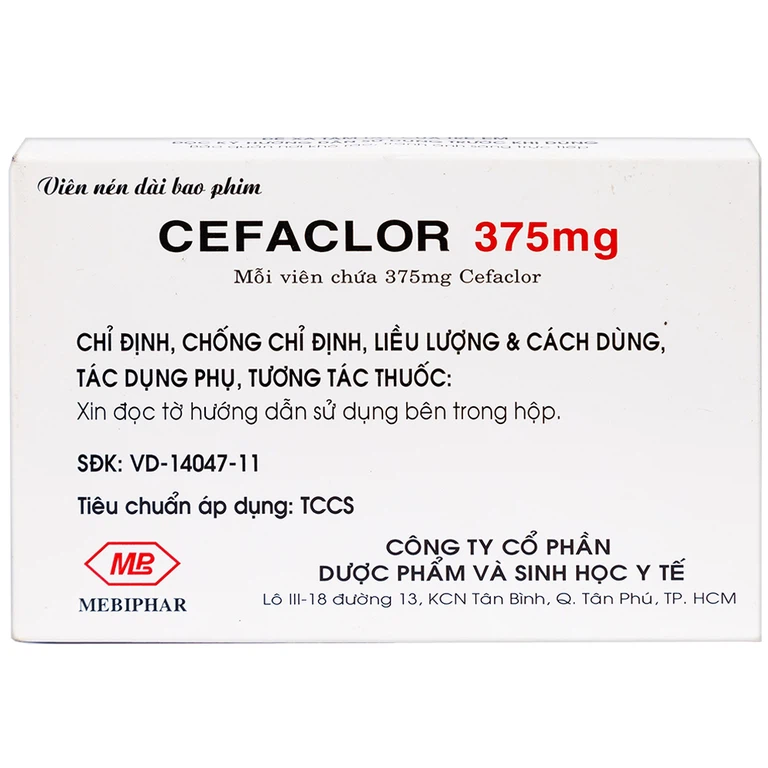 Thuốc Cefaclor 375mg Mebiphar điều trị nhiễm khuẩn đường hô hấp (1 vỉ x 10 viên)