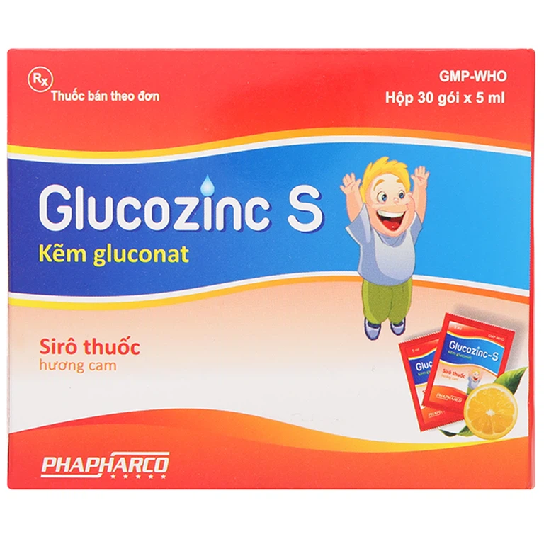 Siro thuốc Glucozinc S 5ml Phapharco hương cam, bổ sung kẽm vào chế độ ăn và điều trị thiếu kẽm (30 gói)